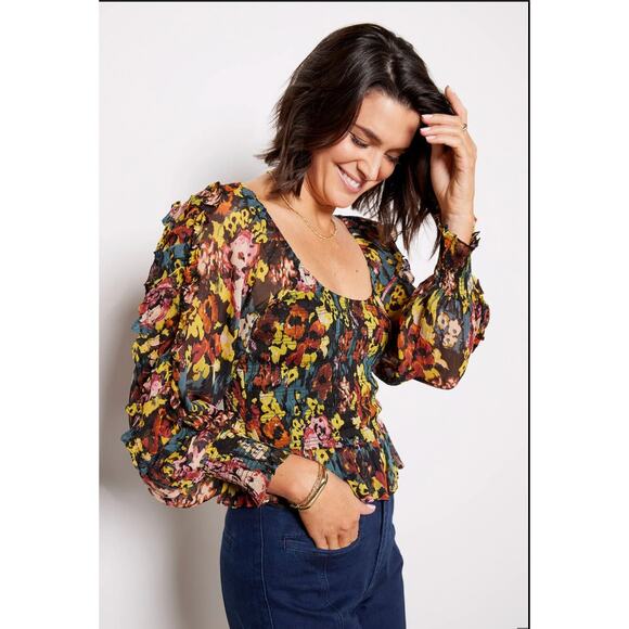 CLEOBELLA NWT Esme Abstract Floral Smocked Blouse Top // XL - Picture 1 of 11